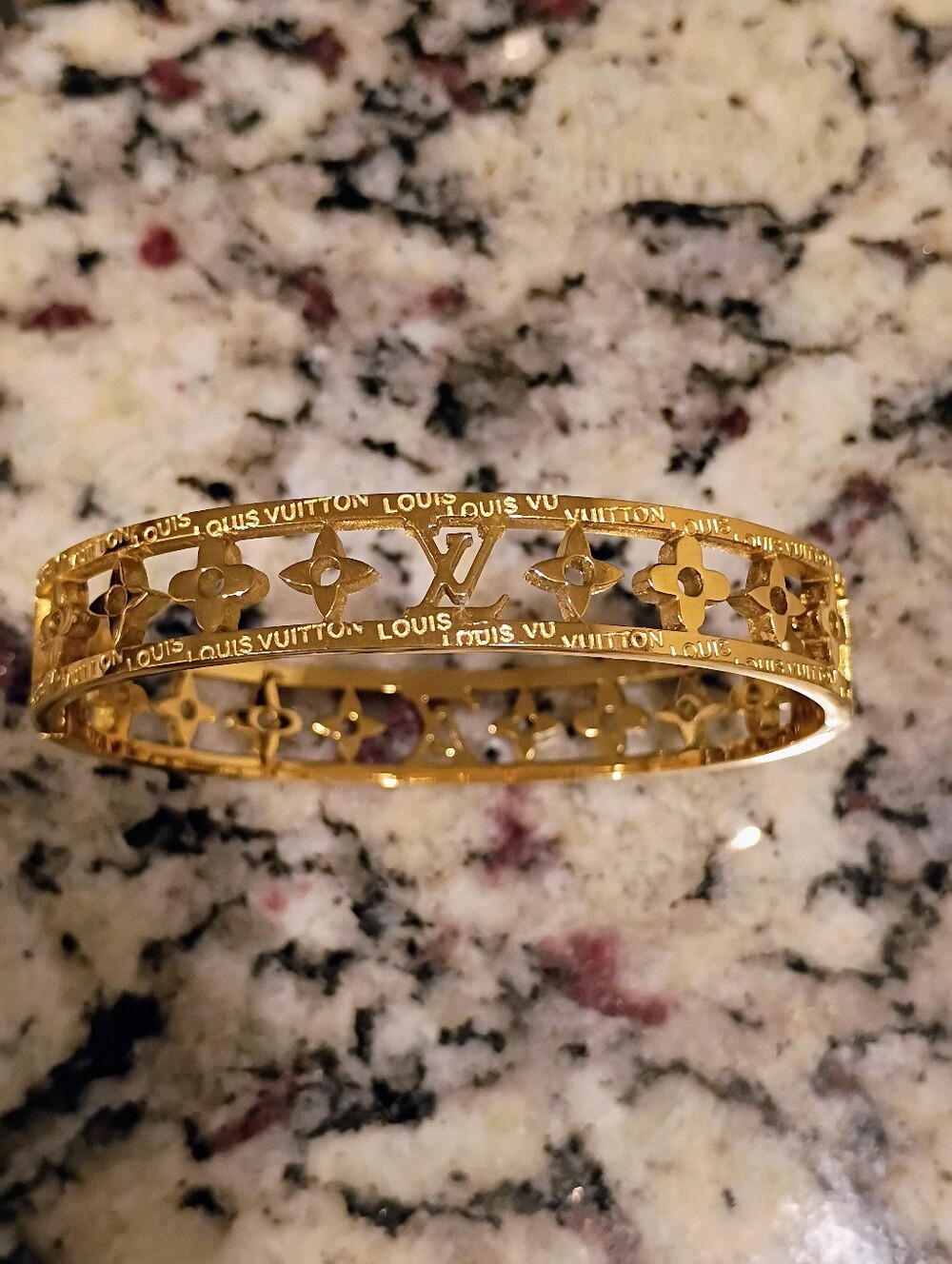 New Gold Monogram Cutout Bangle Bracelet